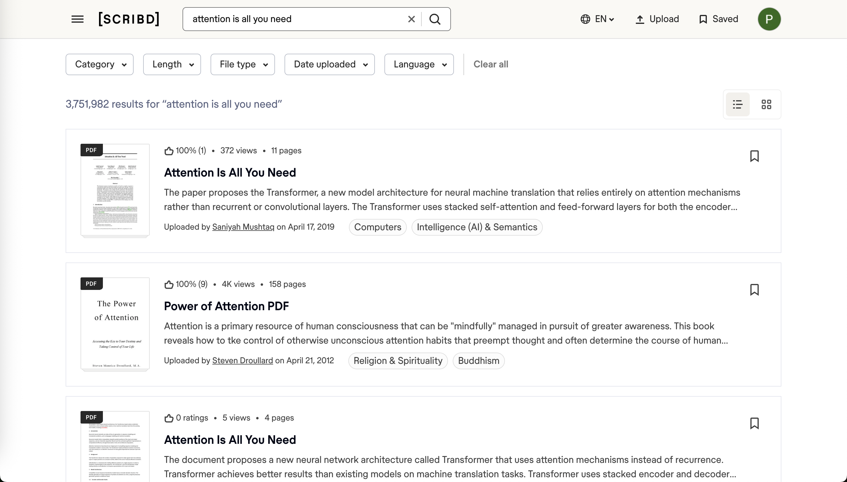 Scribd Search List View